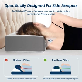 Kehangte Cooling Cube Pillow for Side Sleepers, Square Memory Foam Side Sleeper Pillow Firm Soft Double-Sided Supportive, Support Head Cervical Pillow for Neck Shoulder Pain, 24"x12"x5"