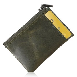 Leather ICHI Men's Coin Purse, Genuine Leather, Compact, Small, Minimal Coin and 2 Cards, Coin Case, Card Slot, Card Case, green (dark green)