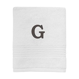 Avanti Linens - Monogram Embroided Hand Towel, 100% Cotton Bathroom Decor, G, White/Gray