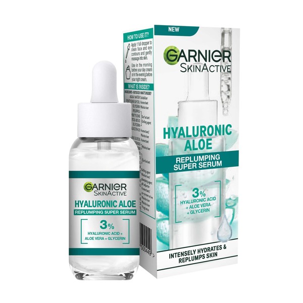 Garnier SkinActive Hyaluronic Aloe Super Serum, Replumps & Hydrates Skin Up to 10 Layers Deep, With 3% Hyaluronic Acid Aloe Vera & Glycerin, 30ml