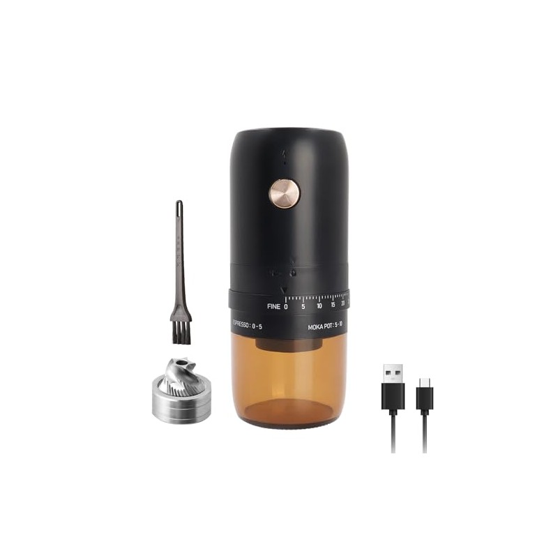 ELMWAY Electric Burr Coffee Grinder, Small Electric Rechargeable Mini Coffee