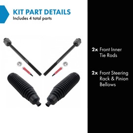 TRQ Front Driver & Passenger Side Inner Steering Kit Steering Rack & Pinion Bellow Tie Rod Compatible with 2005 Jeep Liberty