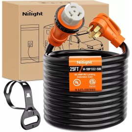 Nilight 50 Amp 25FT RV Locking Extension Cord 250V Heavy Duty 6/3+8/1 Gauge