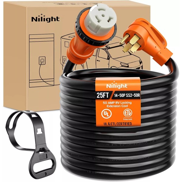 Nilight 50 Amp 25FT RV Locking Extension Cord 250V Heavy