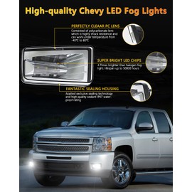 BICYACO Led Fog Lights 5202 w/Bulbs Compatible with Silverado 1500 2500 3500 2008-2014/ Avalanche 2007-2011 / Suburban 2007-2014/ Tahoe 2007-2014/ GMC 07-15 Sierra/Yukon w/Off-Road Package - Chrome