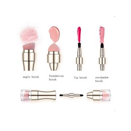 BlingToman - Juego de brochas de maquillaje 4 en 1, sombra de ojos, labios, cara, colorete, base de maquillaje, cepillo de limpieza con cepillo de limpieza y almacenamiento, cepillo de silicona para maquillaje (cepillo dorado)