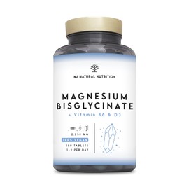 Magnesium Bisglycinate 2250 mg, 450 mg Elemental + B6 + D3 per Daily Dose, to Reduce Fatigue and Fatigue, 150 High Dose Tablets (5 Months). N2 Natural Nutrition