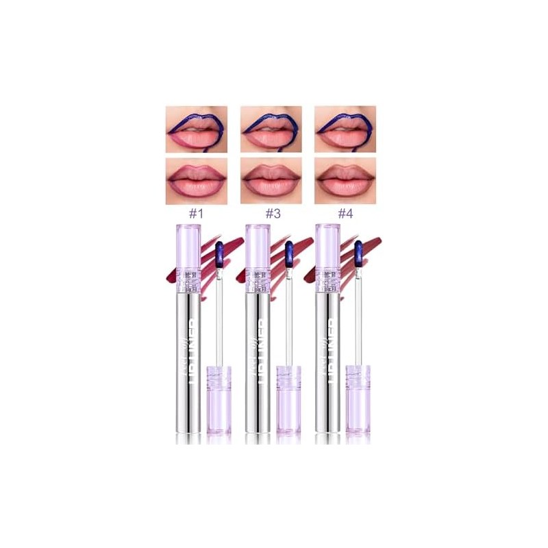 Erinde 3Pcs Tinte Labial Peel-off, Brillo Labial Líquido Mate,134
