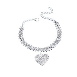 ENYI Crystal Heart Charm Tennis Bracelet, Rhinestone Link Chain, Silver