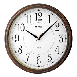 MAG W-772 BR-Z Wall Clock, Analog, Silent, Continuous Second Hand, Wood Grain, Japanese Style, Diameter 12.2 inches (31 cm), Brown, Mandarin Orange, NOA Precision