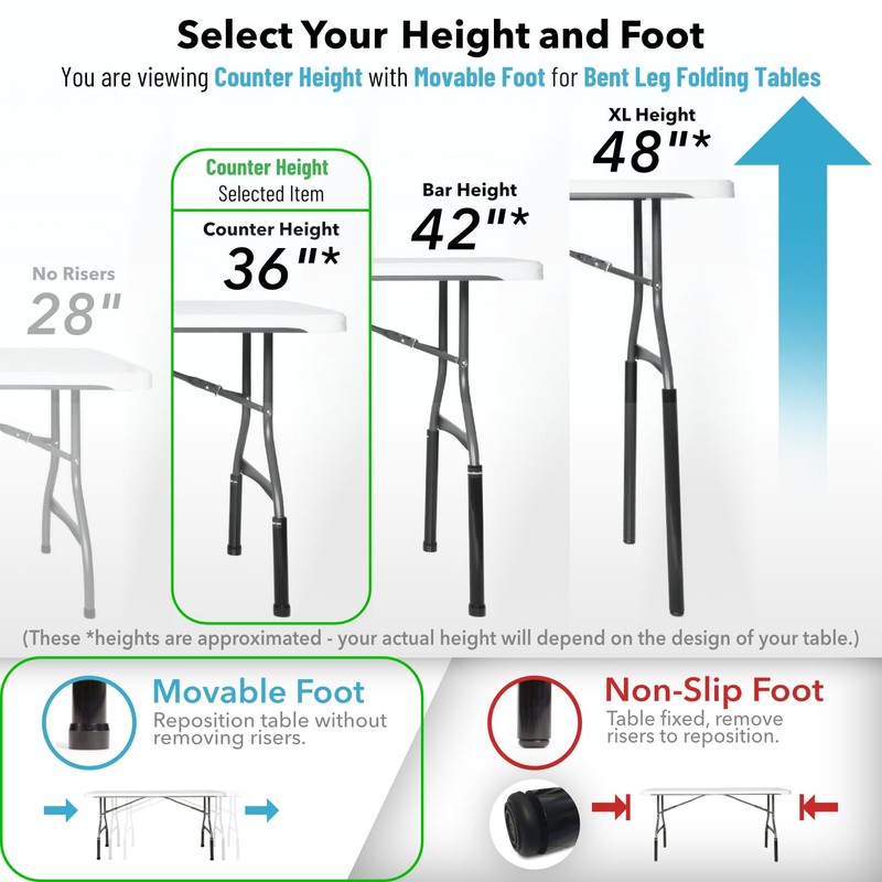Lift Your Table® Folding Table Risers - Counter Height (Movable