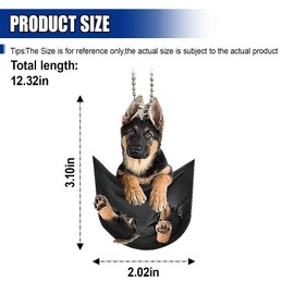 GAOLAOSY German Shepherd Car Rear View Mirror Charm, 2D Flat Acrylic Auto Hanging Accessories, Cute Dog Decoration Pendant for Rearview Mirror, Adorable Vehicle Interior Ornament for Women (Style1)