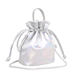 Giselle Women's Shoulder Bag, Small, Lightweight, 2-Way, Cross-body Drawstring Metallic Mini Bag, Handbag, Shoulder Bag, Sub Bag, Aurora