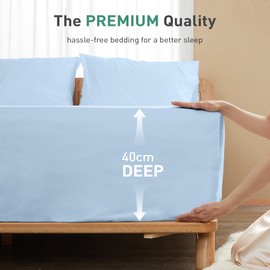 Sylvanora 100% Egyptian Cotton Fitted Sheet - 40cm Deep Pocket with Elastic Corner Straps - Breathable & Comfortable Super King Bed Sheet (183x200cm) - Luxury Hotel Quality (Light Blue, Super King)