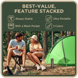 RISIBIX Foldable Tripod 17'' Stool - Ultra Portable Seat, Hunting Chair + a Pocket - 1 lb Camping Stool, 3 Legged Strong Steel Stool Holds up to 200 lb (Black)