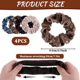 JIYIN 4 Pcs Large Scrunchies for Women's Thick Hair, Soft Velvet Jumbo Scrunchies Bulk Ponytail Holder Elastic Hair Bands for Thick Curly Thin Fine Hair Accessories