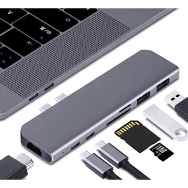 Yostyle 7 in 2 USB C Hub para MacBook Pro, Adaptador USB C a HDMI Compatible,2 USB 3.0 Puertos,USB C 100W PD Carga, Lector de Tarjetas SD/Micro SD,Compatible con MacBook,MacBook Pro,MacBook Air