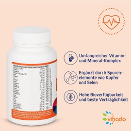 Vihado Multivitamin Tablets High Dose 26 Vitamins + Minerals + Q10 + Tagetes Erecta, 60 Capsules 1 Pack (1 x 52.7 g)