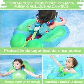 TAIMEI Flotador de Piscina para niño con toldo, protección Solar UPF50+, Flotador Inflable para niño con Parte Inferior de Apoyo de Seguridad de Piscina para niño,Bomba Manual Incluida.(Verde)