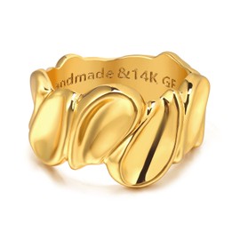 GNIRTSI Gold Concave Ring for Women Twisted 14K Gold Plated Minimalist Stack Chunky Band Finger Jewelry Size 10