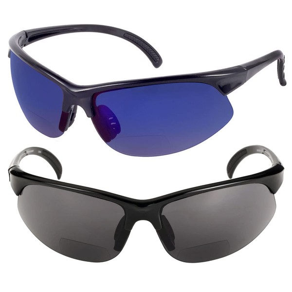 Mass Vision 2 pares de lentes de sol bifocales para lectura deportiva, lectores de sol al aire última intervensión para hombres y mujeres, Negro/Open Road Blue, M