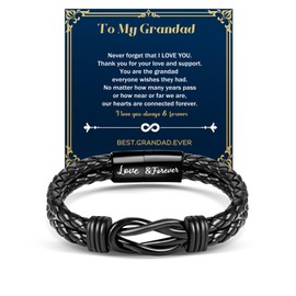 YIBONIKA Infinity Bracelets Gifts for Grandad, Braided Leather Bracelet Gifts for Men Boys, Love You Forever Bracelet with Gift Box for Birthday Christmas Valentines Day Father's Day