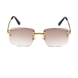 Ggpyyon Retro Rimless Rectangle Sunglasses for Women Men Trendy Gold Metal Frameless Square Sun Glasses Eyewear(Gold/Gradient Brown)