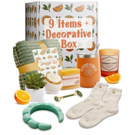 Sunny&Wise Care Package For Women - Designed in USA - Self Care Gifts After Surgery, Get Well Soon, Orange Fruit Themed, Thinking of You, 12 Oz Good Vibes Tumbler