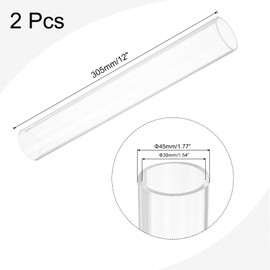 sourcing map Acrylic Pipe Rigid Round Plastic Clear Tube 39mm ID 45mm OD 305mm(12") for Lamps and Lanterns, Water Cooling System 2pcs