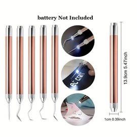 SAHENITEANA [v8] 5Pcs Vinyl Weeding Tools Set with LED Light Vinyl Lighted Weeding Pen Tools Straight Weeder Portable Weeding Hook Pin Basic Tool Set for Crafting Silhouettes Cameos DIY