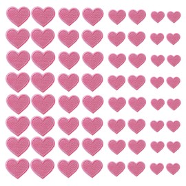 60PCS Pink Heart Shaped Iron on Patches, Tiny Heart Embroidered Applique Patch, 4 Sizes Iron on Sew on Emblem, Valentine's Day Embroidery Patches for Clothes Hats Bags DIY Sewing Craft Decoration