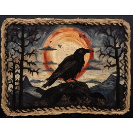 Black Raven Moon Latch Hook Rectangle Rug Kits for Adults Needle Crochet Yarn Embroidery Carpet Hook and Latch Kit Floor Mat Tapestry Christmas Home Decoration 52x38cm(9)
