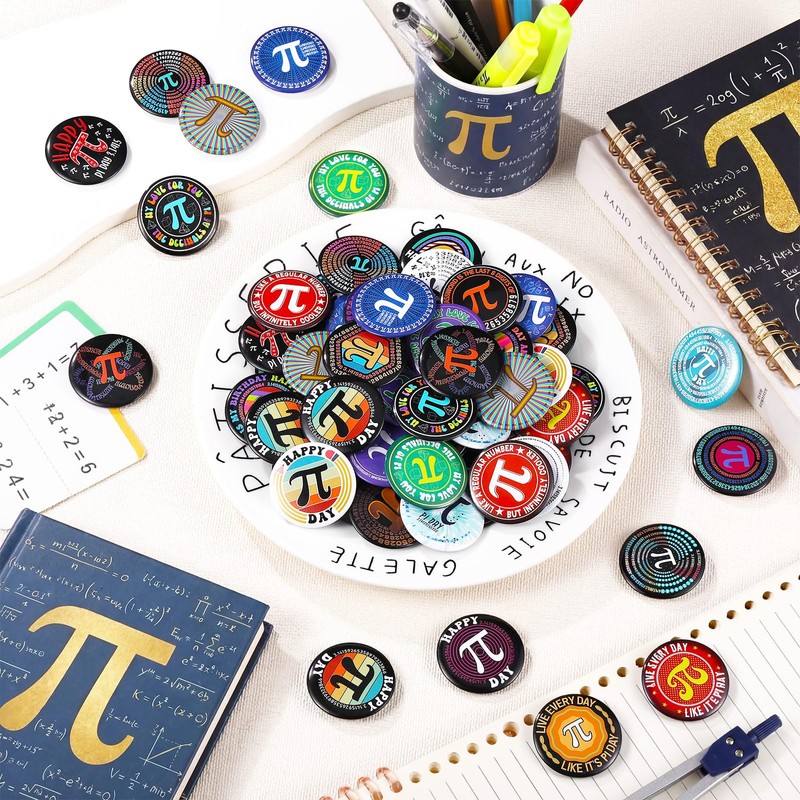 Kigeli 120 Pcs Pi Day Pins Math π Round Badge