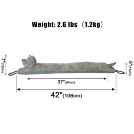Marwood Under Door Draft Stopper Decorative Wind Stopper 42 inch for Door & Window, Weighted Animal Air Draft Stopper Snake Noise Blocker for Bottom of Door with Hanging Loops - Grey Dog
