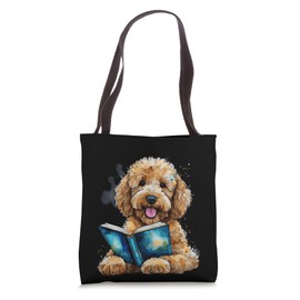 Goldendoodle Reading Book Golden Doodle Dog Print Graphic Tote Bag