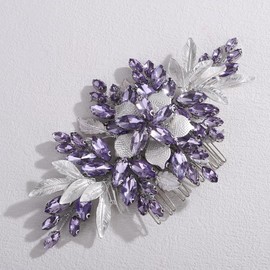 Rumtock 3D Silver Flower Hair Comb with Purple Crystal Hair Accessories for Women Wedding Bridal Headpiece (Violet)