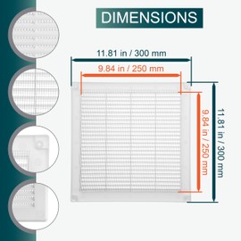 Ecopro Vent / 10'' x 10'' Inch Opening Measurement / White Square Vent External Grille with Protective Mesh - Lightweight Plastic Register / Cover Indoor Outdoor Soffit Vent - 12x12 Outer Measurement