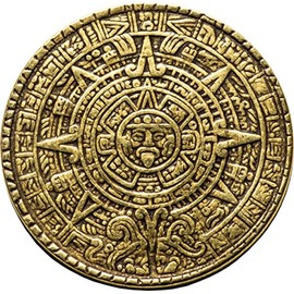 The Sun and Moon Worry Coin - Aztec Sun Stone Calendar and Moon