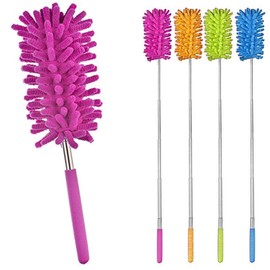 KAV 3 Pieces Extendable Multifunctional Telescopic Microfiber Cleaning Brush - Soft Removable Head, Alloy Steel Handle - Extendable Handle, Random Color (27-75cm)