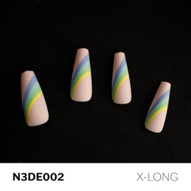 EBIN NEW YORK EMPIRE DREAMS - Good Vibes | Press on Nails Long and Extra Long Coffin Style, Colorful Patterns with Gloss and Matt Texture, Y2K Pop Style False Nales for Daily Wear, Festival