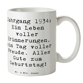 Mr. & Mrs. Panda Tasse Spruch 1934 Geburtstag - Geschenk, besondere Freude, Leben voller Erinnerungen, Kaffeetassen, Jahrgang 1934,