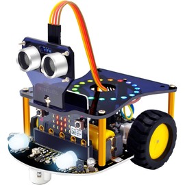 KEYESTUDIO BBC Microbit Robot Kit Compatible with Microbit V1, V2 (without Microbit Board), with Line Tracking Module, Ultrasonic Sensor, Bluetooth Module, Programmable Learner for 14+ Teenagers