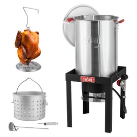 Feasto 30QT Turkey Fryer, Aluminum Deep Fryer & Seafood Crawfish Boiler Steamer with Basket, CSA Certified 50,000BTU Propane for Outdoor Cooking