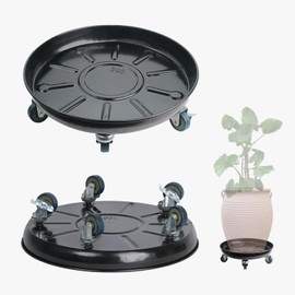 AyaLight 2 Pack Metal Plant Caddy with Wheels 12 Inch Black, Round Rolling Heavy Duty Plant Dolly, Heavy Plant Pot Mover Outdoors or Indoors, The Metal Wheel Can Rotate 360 Degrees or Lockable.