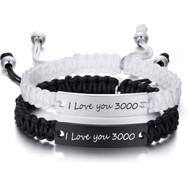 Matching Bracelets for Him and Her - Long Distance Couple Bracelet,Hypoallergenic Stainless Steel Engraved Relationship Bracelet,Trendy Adjustable Couples Jewelry (03.I love you 3000)