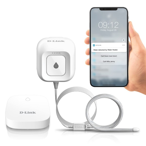 D-Link DCH-S1621KT Wi-Fi Water Leak Sensor and Alarm Starter Kit, Whole Home System with App Notification, AC Powered, No Hub Required (DCH-S1621KT)