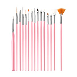 15 pieces nail art brushes, nail dotting tools, nail art pens, drill drawing nail brush pens for nail art tools (Pink)