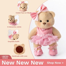 Cuddly Teddy Bear Collection – Different Styles with Changeable Outfits! Plush Toys for Boys & Girls:_Pink Ballet Dress With Brown Bear