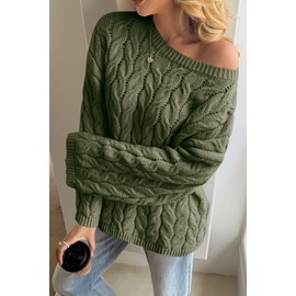 Cicy Bell Womens Oversized Cable Knit Sweaters Long Sleeve Crewneck Chunky Loose Fit Pullover Tops Army Green