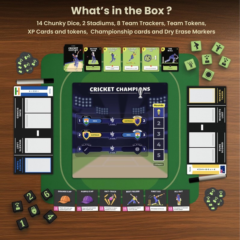 DESI BOARD GAMES Cricket Champions Boardgame | Light Strategy Dice